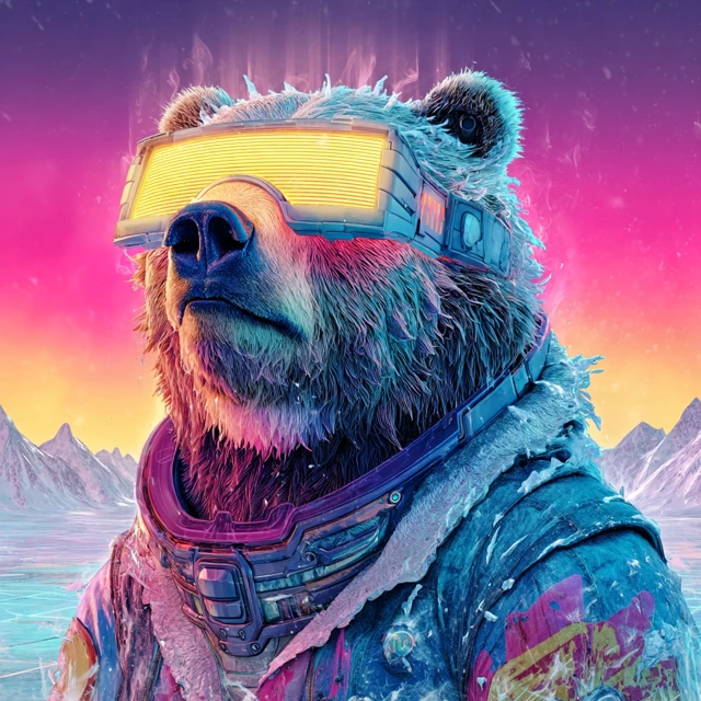 Cool Cyberpunk Bear with VR Glasses Synthwave Art