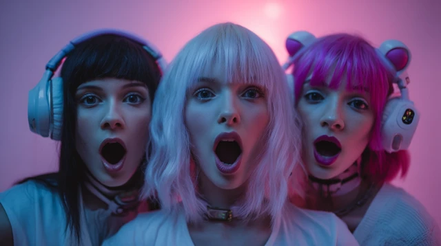 Emo Girls Band Robots Pets Surprised