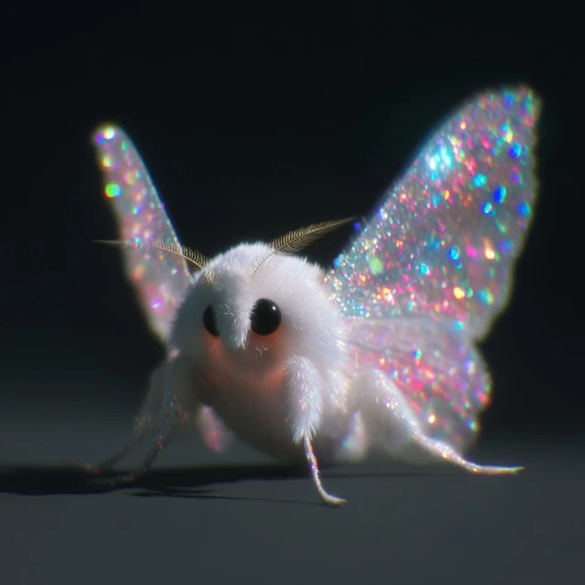 Cute Moth with Rainbow Wings Sparkle 3D Art