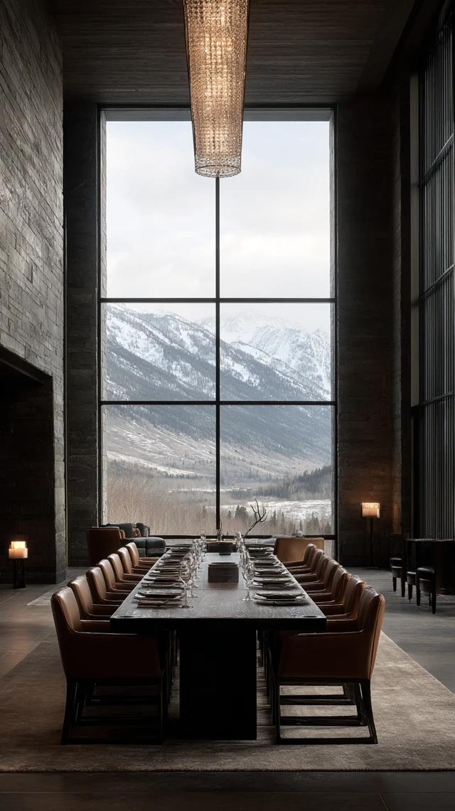 Luxurious Dining Room with Mountain View Interior Design