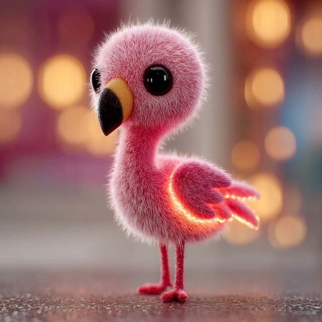 Cute Bioluminescent Baby Flamingo 3D Cartoon