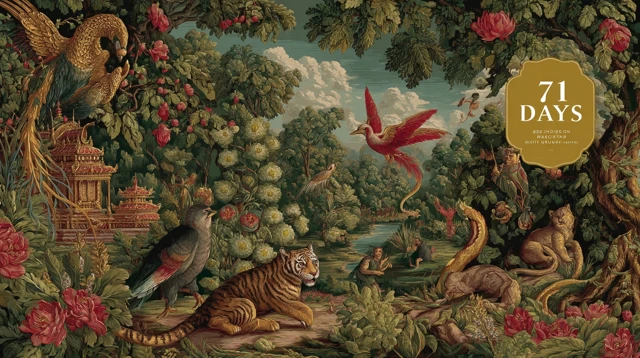 Thai Mural Mythical Creatures in Lush Garden