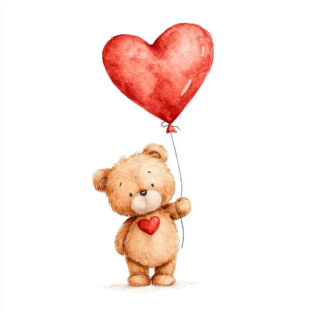 Cute Teddy Bear with Heart Balloon Valentines Day