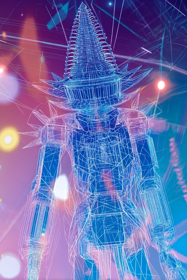 Futuristic Mecha Hologram: Cyberpunk Wireframe Design
