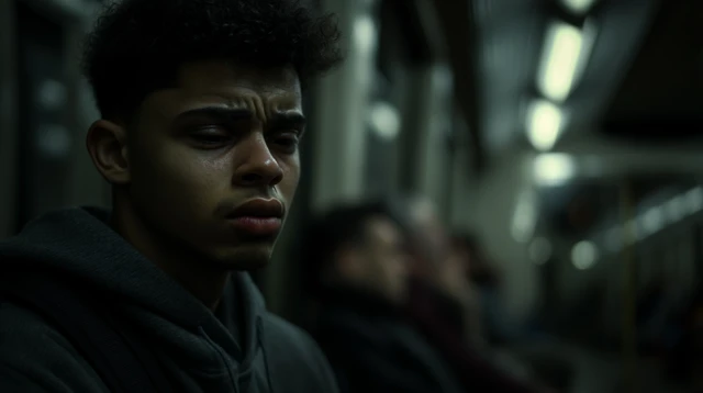 Man in thought on the train Passengers
