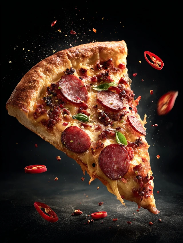Delicious Pizza with Sausage and Chili Photography