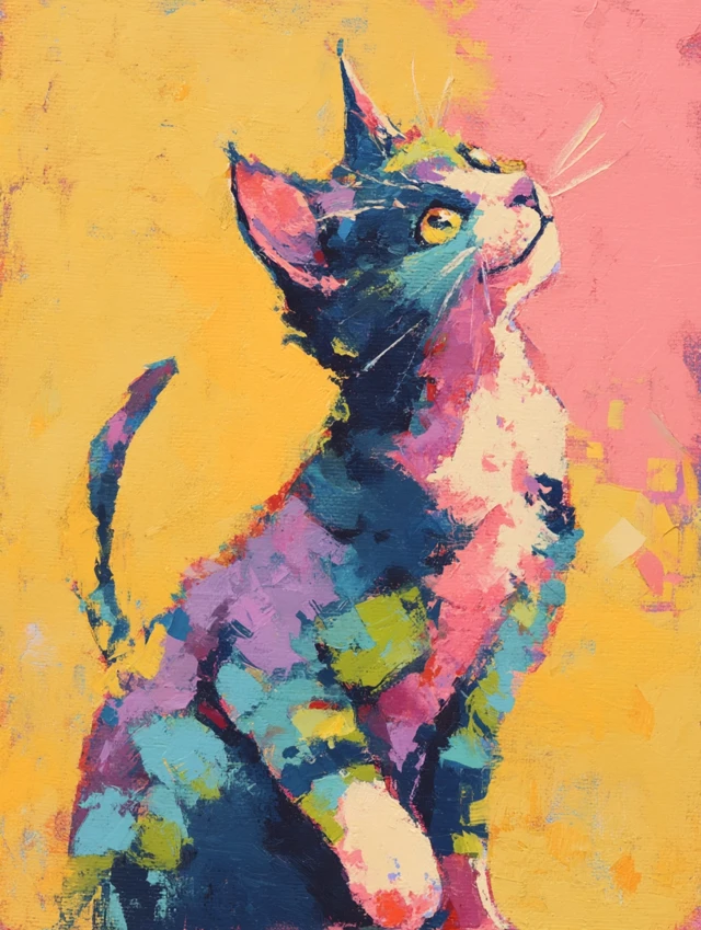 Adorable Cat Artwork Colorful Playful Portrait