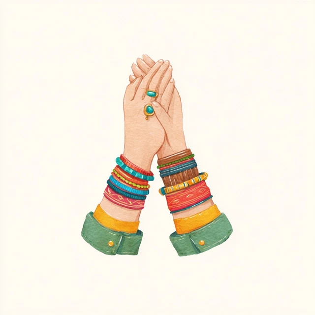 Hands Illustration With Colorful Bracelets Alegria Style