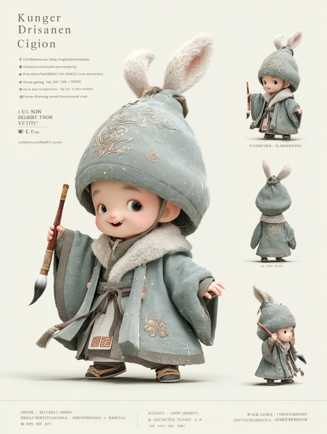 Cute Rabbit-Eared Child: Song Dynasty Scholar
