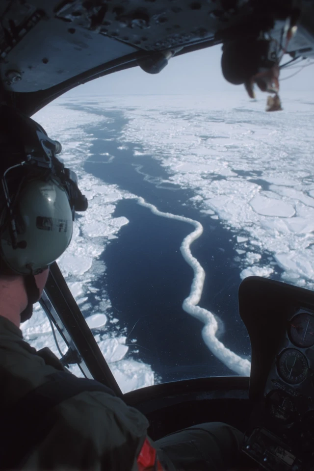 Helicopter View Over Icy River Aerial Photography