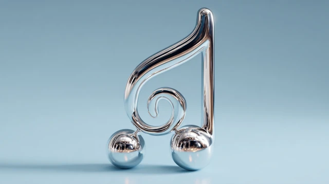 3D Musical Note Silver Metallic Finish Music Symbol