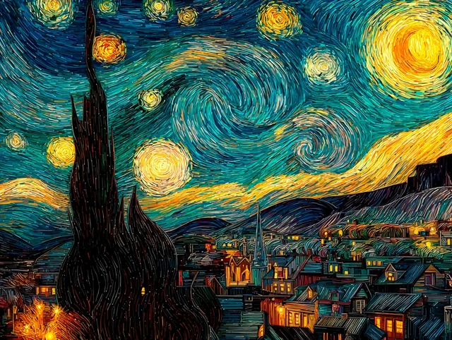 Starry Night Vincent Van Gogh Style Painting