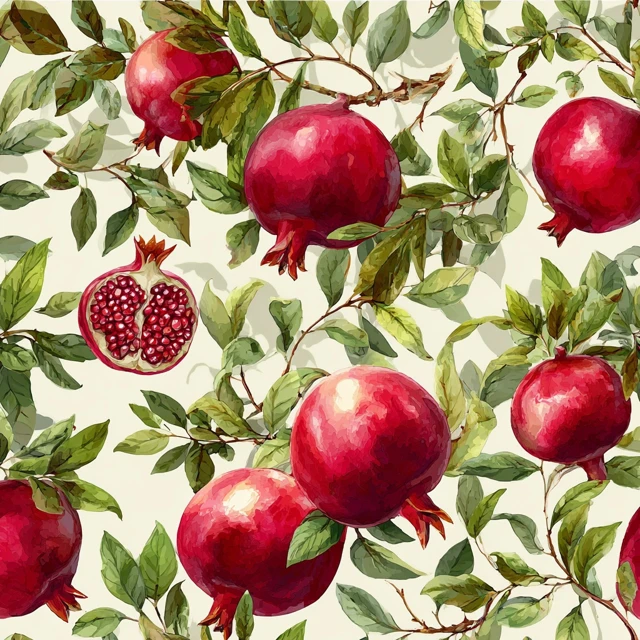 Enchanted Garden Seamless Pattern Pomegranates