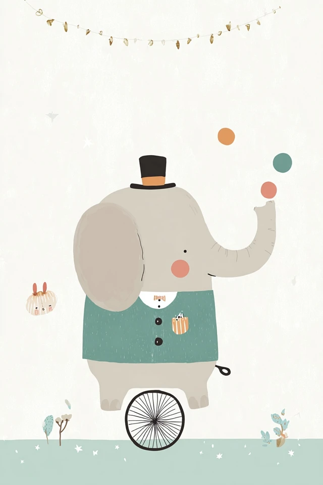 Circus Elephant Fun Retro Illustration