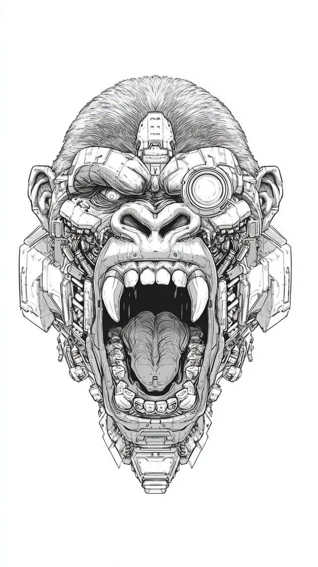 Cybernetic Gorilla Roaring Illustration