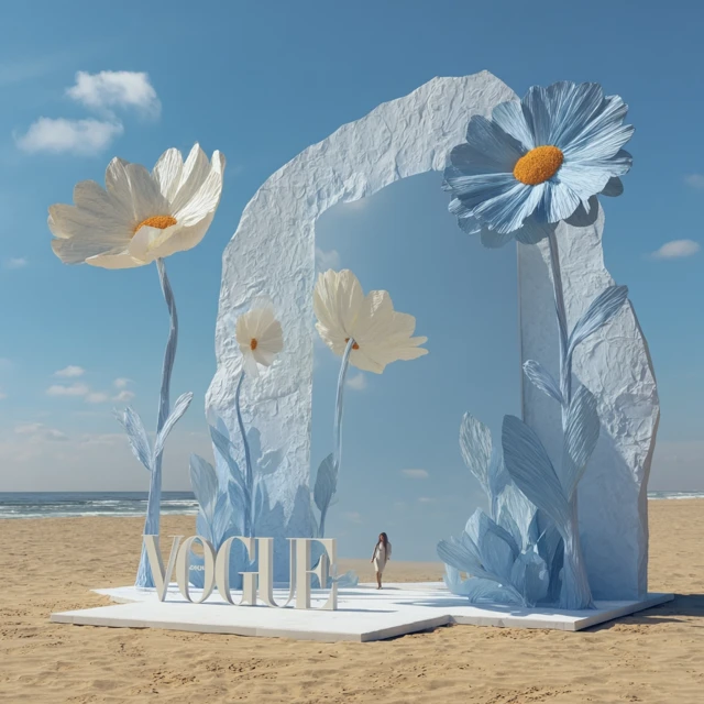 Vogue Art Installation on the Beach Floral Sculpture