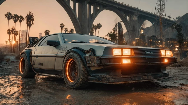 DeLorean in the Desert Hyperrealistic Cinematic Shot
