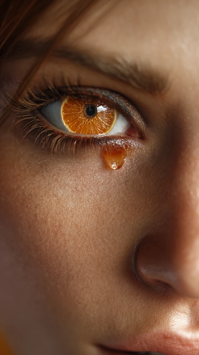 Orange Eye Tear Close Up Hyperrealism