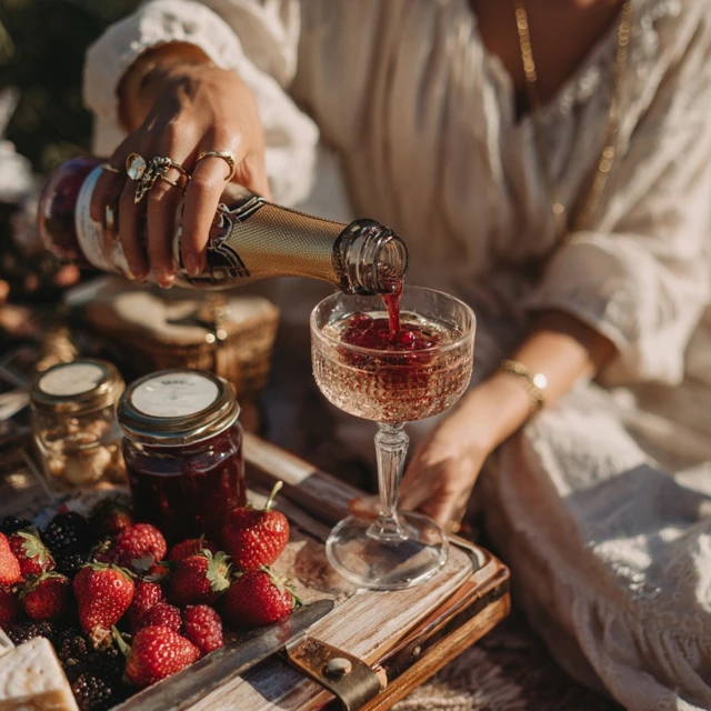 Gen Z Picnic Champagne with Berries and Jam