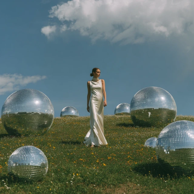 Woman in Meadow with Disco Balls Avant Garde
