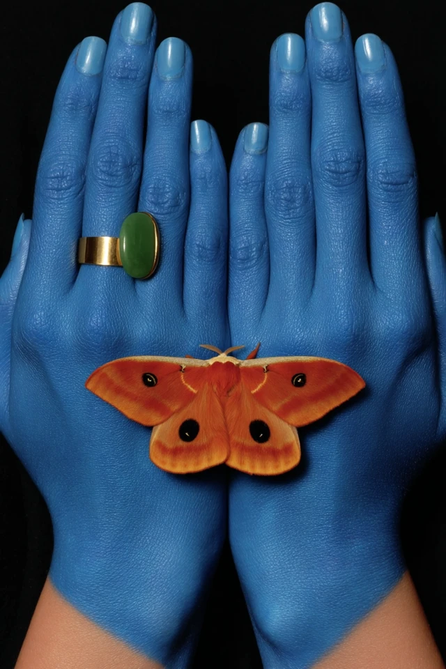 Blue Woman with Moth Art