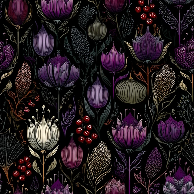 Gothic Floral Pattern Spooky Night Flowers