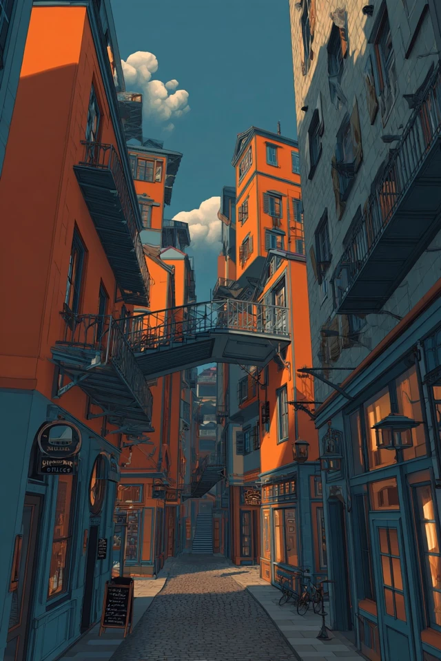 Escher Cubist Urban Scene Illustration