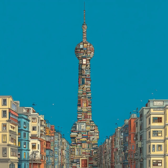 Guangzhou Tower Made of Books Line Drawing