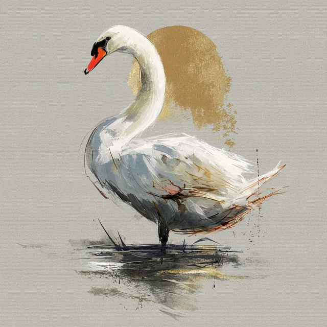 Swan Sketch Japanese Art Style Creative Artwork