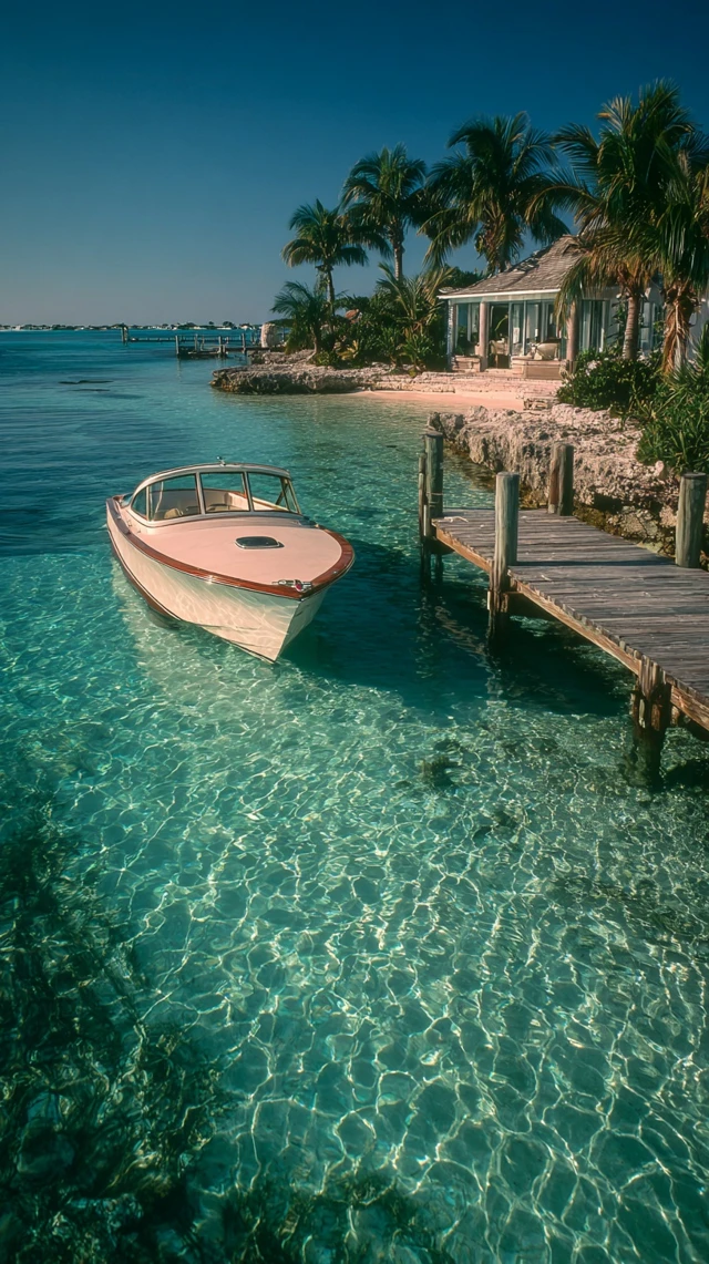 Bahamas Paradise Vintage Boat Luxury Dock Vacation