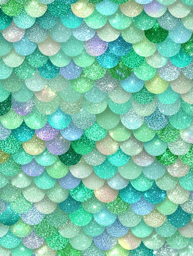 Pastel Green Mermaid Scale Pattern Shiny and Glittery