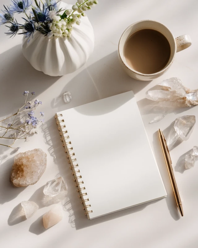 Minimalist Mockup Elegant Office Desk with Crystals