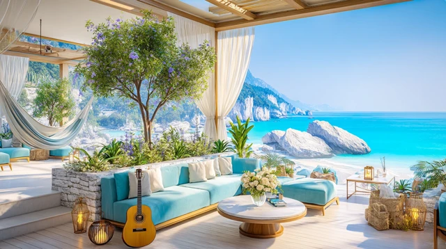 Cozy Seaside Cafe Italian Coastline Relaxation