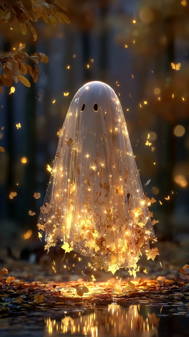 Glowing Ghost in Autumn Forest Fairytale