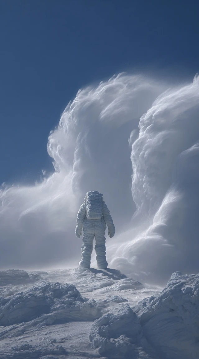 Cloud Ice Man Sculpture on Mountain Top