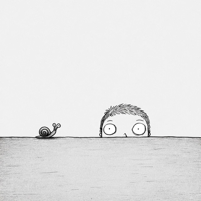Curious Boy and Snail Illustration