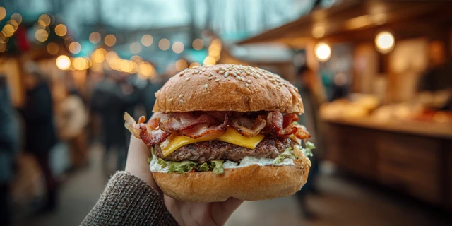 Gourmet Burger at Market Food Photography