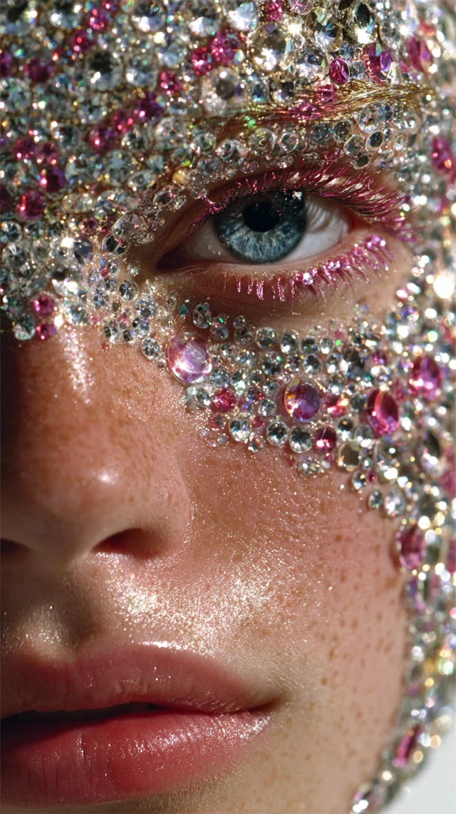 Jeweled Face Close Up Portrait Editorial Beauty Shot