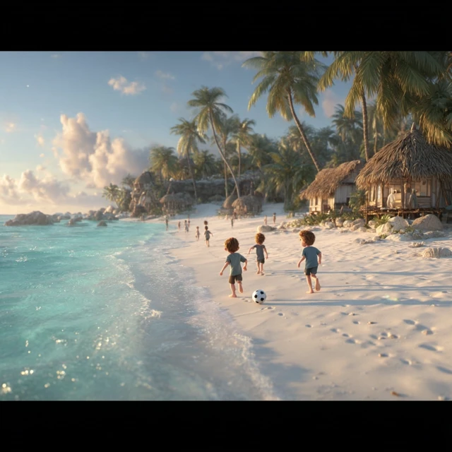 Kids Playing Soccer on a Tropical Beach in Maldives