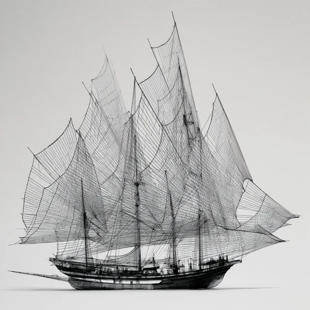 Black and White Ship Elevation Drawing