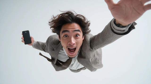 Man Falling Smartphone Selfie Fashion Suit
