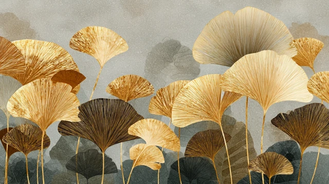 Golden Floral Art Muted Background Artisan Design