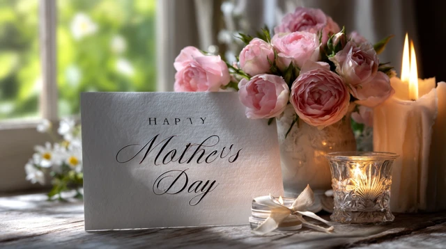 Mothers Day Card with Roses and Candlelight