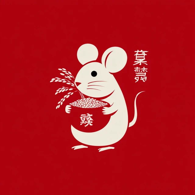 Mouse with Rice Logo Design Creative and Flat