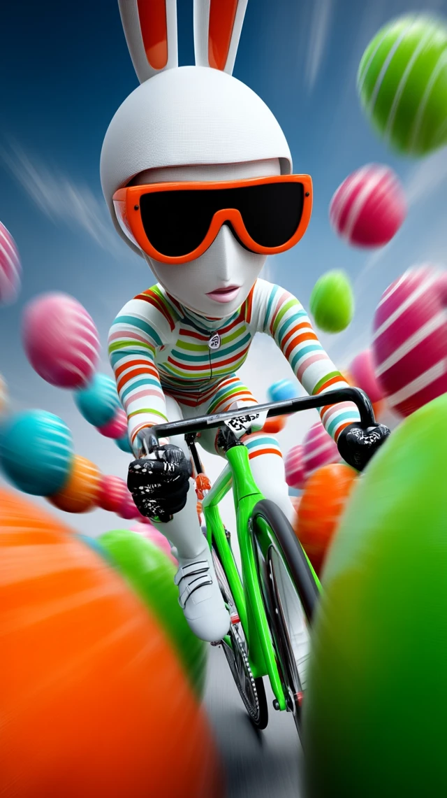 Easter Bunny Cyclist Racing Eggs