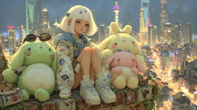 Anime Girl in Shanghai at Night