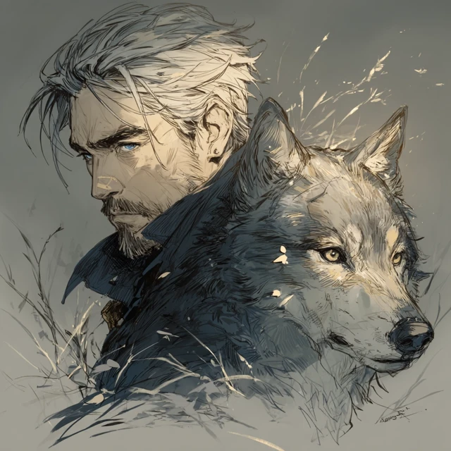 Fantasy Illustration Man and Wolf