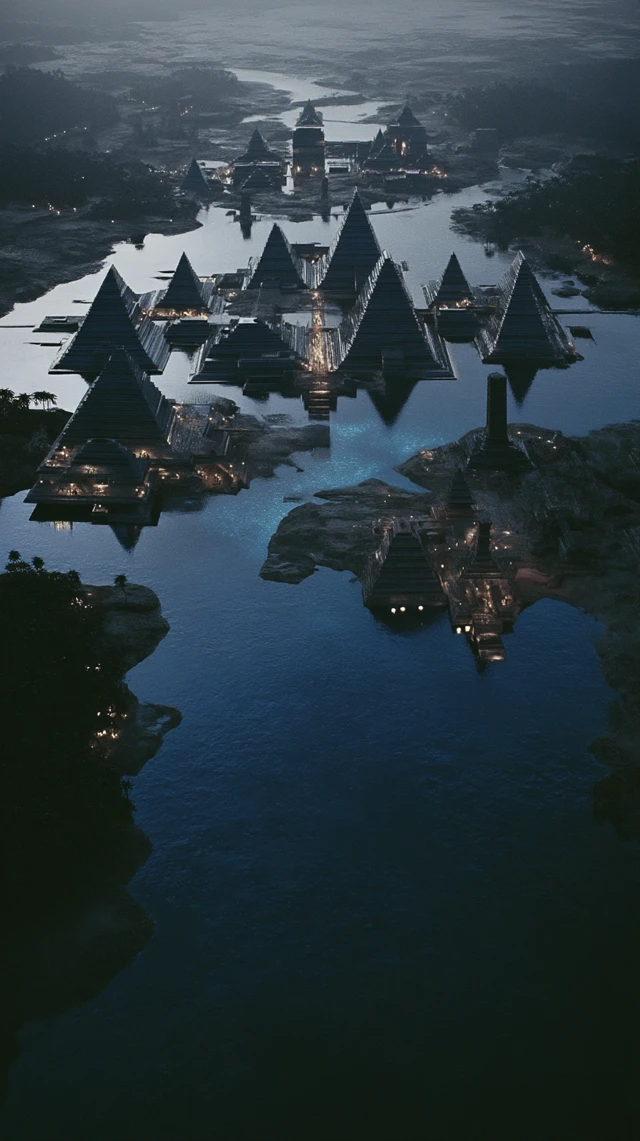 Ancient City on Tropical Island Crystalline Pyramid Temples