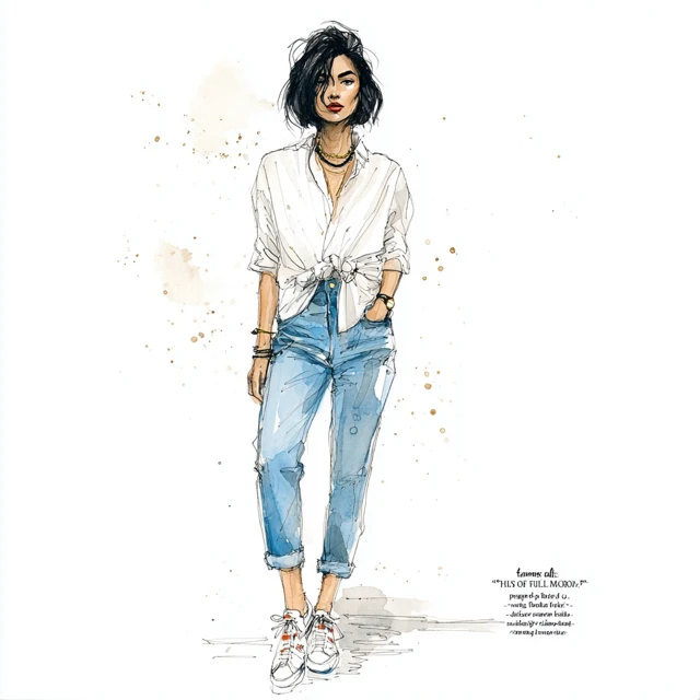 Fashion Illustration Watercolor and Ink Chic Modern Woman