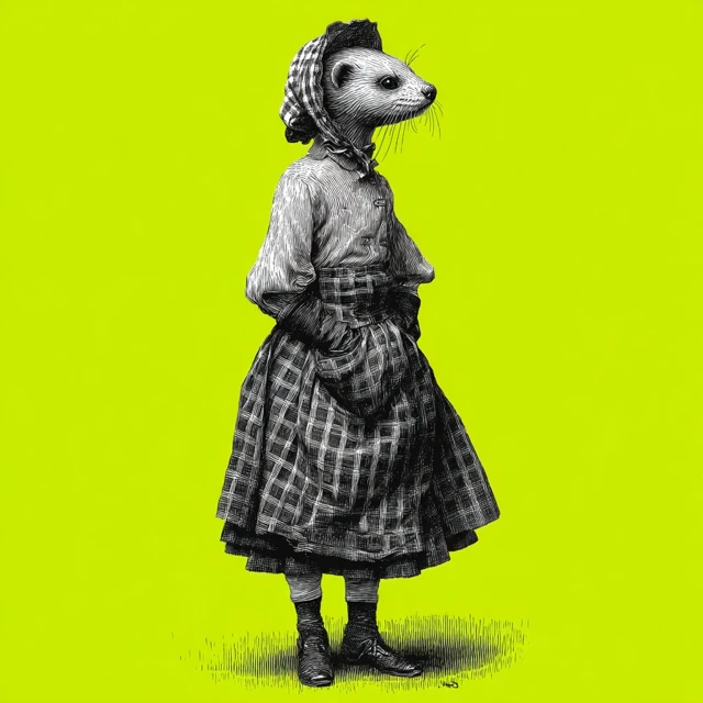 Ferret Girl Victorian Engraving Illustration